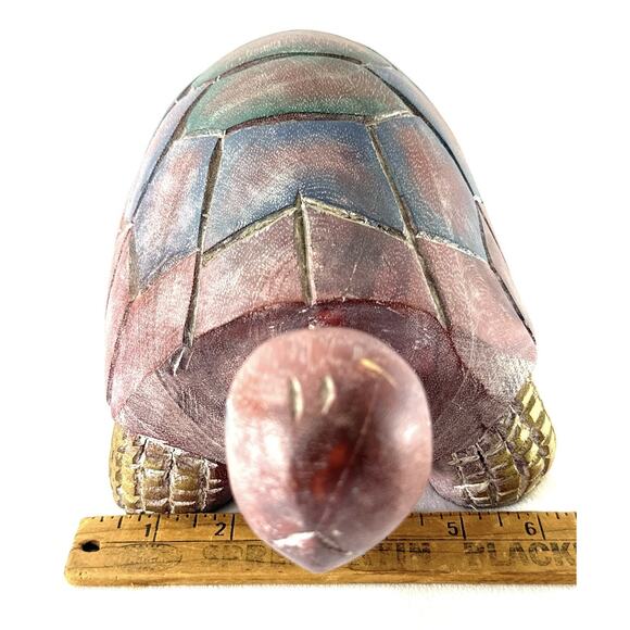 Hand-Carved Wooden Turtle Figurine 13” Painted Folk Art Animal Sculpture - Picture 4 of 7